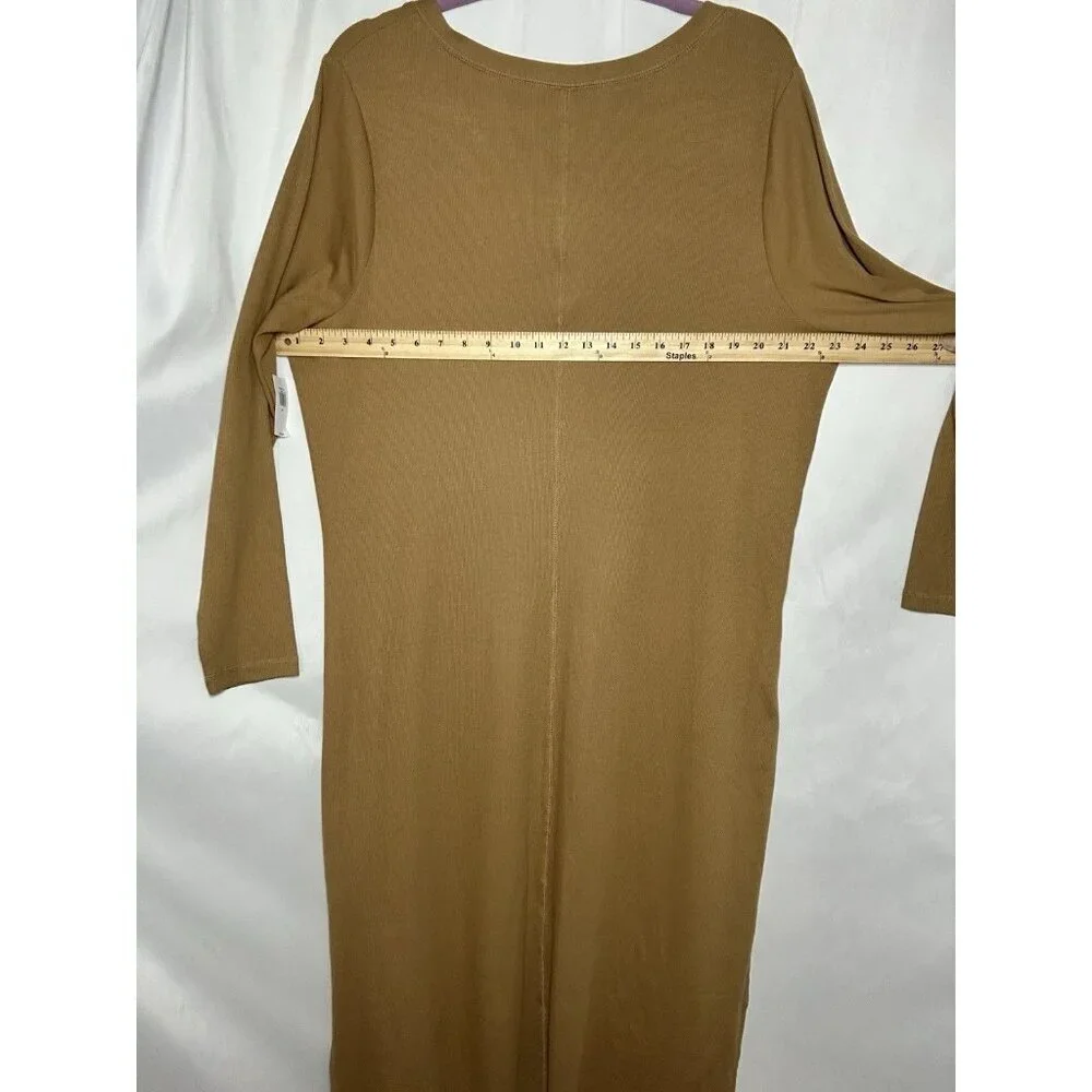 Old Navy Ribbed Knit Midi 3X Dress V Neck Long Sleeve Front Button w/Side Slits - Picture 5 of 11